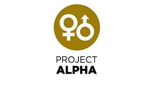 Logo with gender symbols and the text 'PROJECT ALPHA'