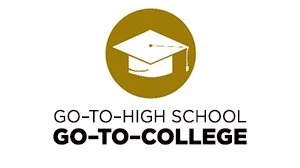 Logo with a graduation cap inside a gold circle, with the text 'Go-To-High School, Go-To-College'