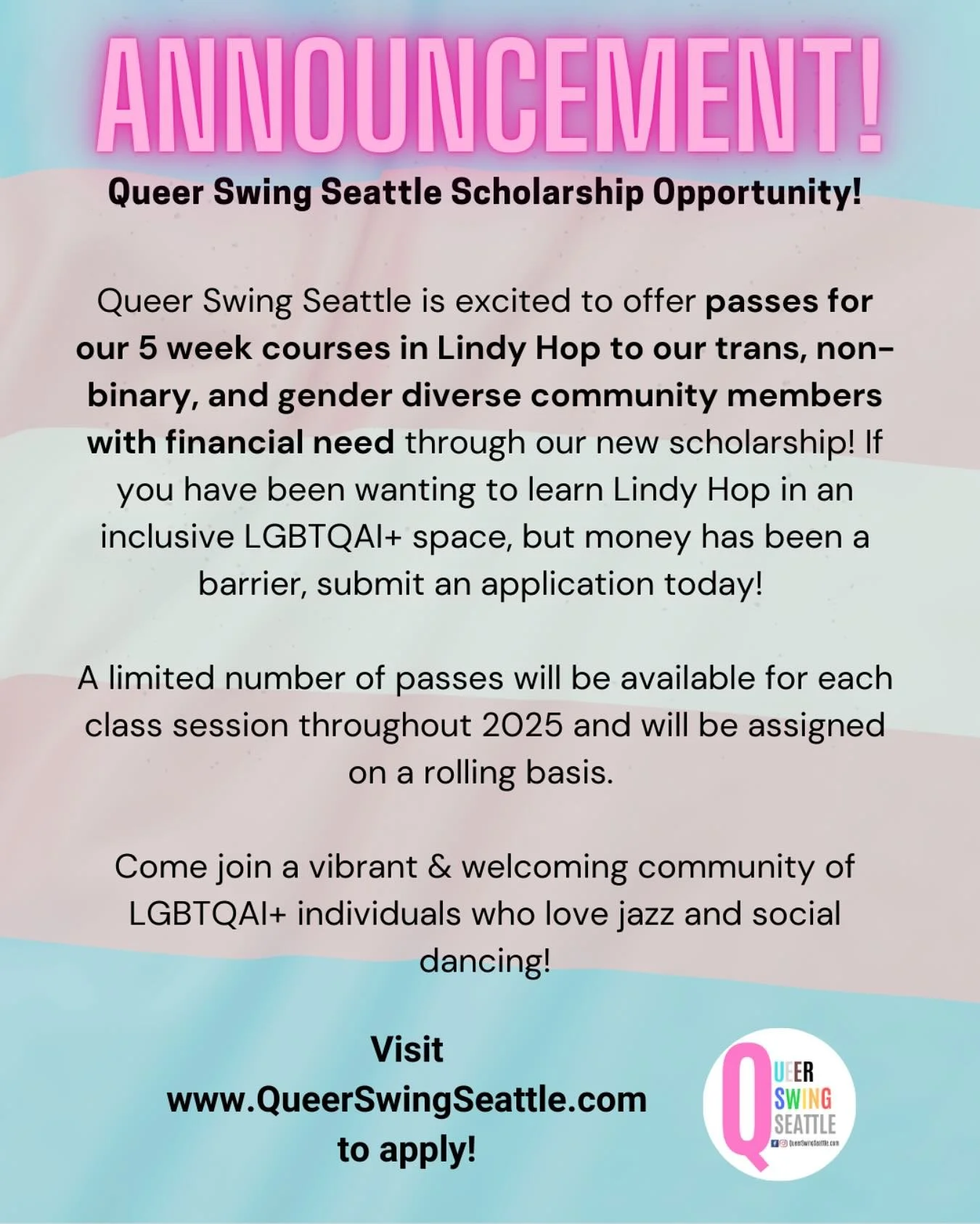 We&rsquo;re excited to announce this opportunity for our trans, non-binary and gender diverse family! 🏳️&zwj;⚧️🩵🩷🤍
.
.
Our next class series is 2/27 - 4/10 (with an off week 3/20)