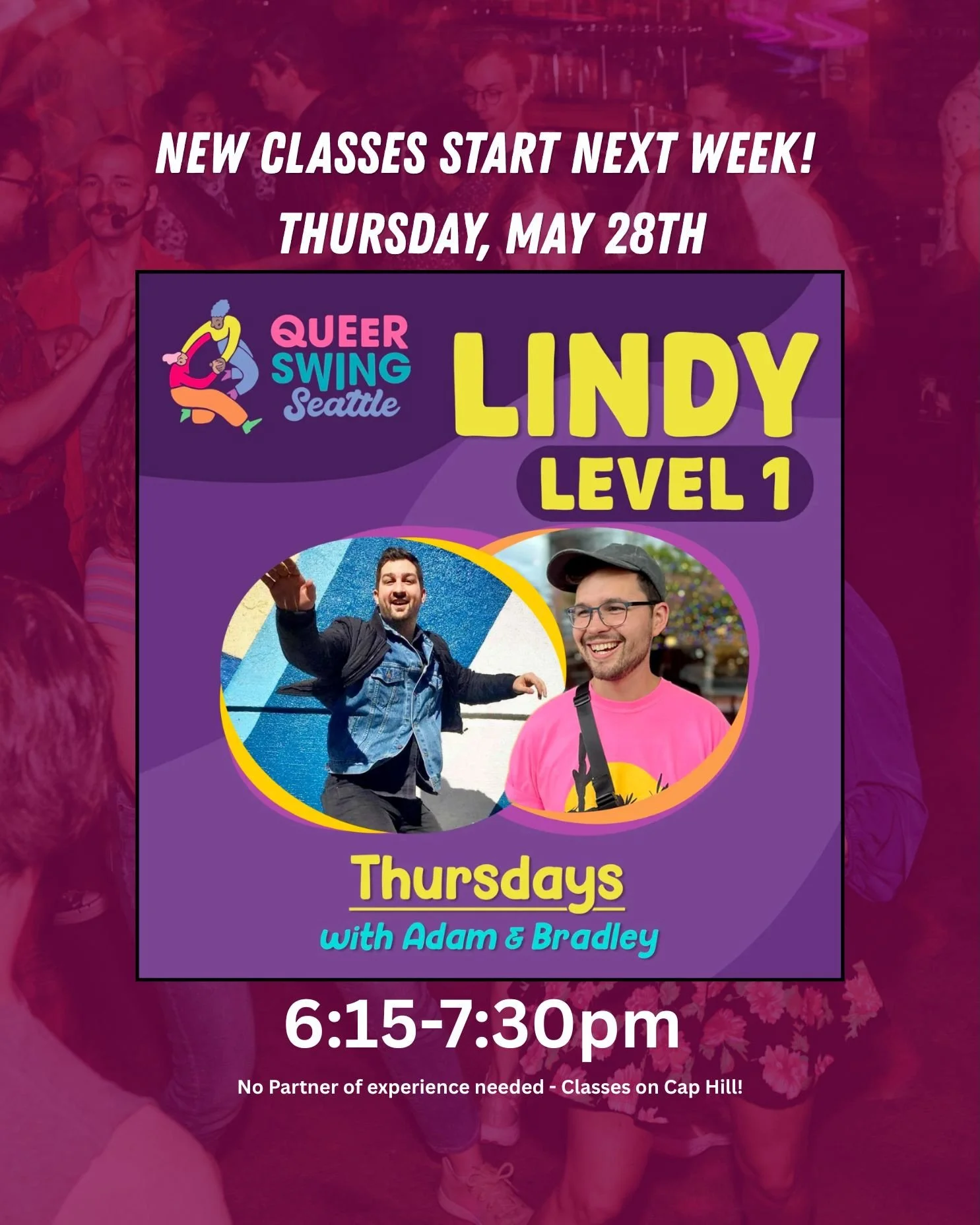 ✨Next class session starts next week! Thursday, May 28th!✨

- No partner or experience needed!
- Open-role classes (Everybody Leads, Everybody Follows)
- Learn to swing dance in a queer AF environment! 
- Scholarships for this with need! 
🔗LINK IN B