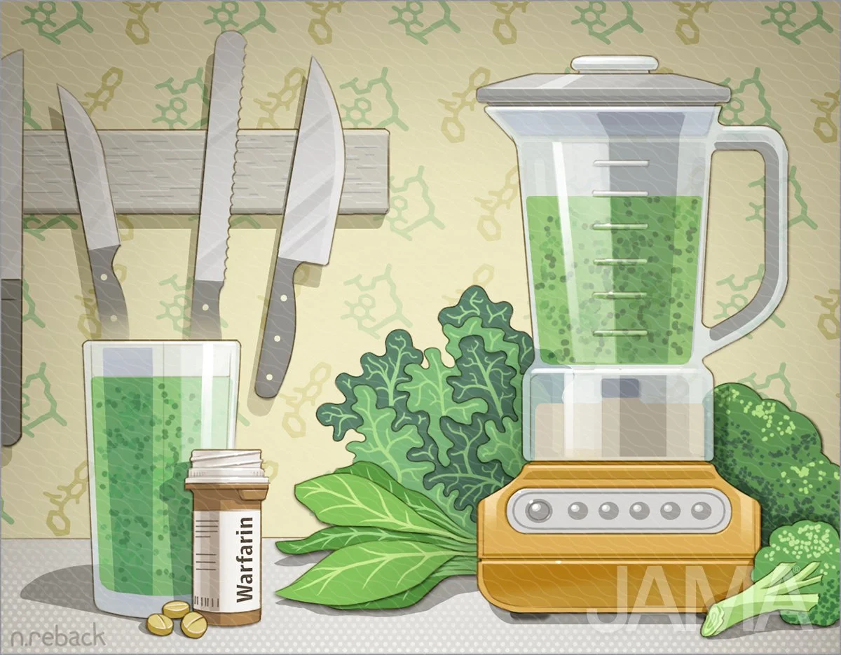 Green vegetables, herbs, oils, and Warfarin