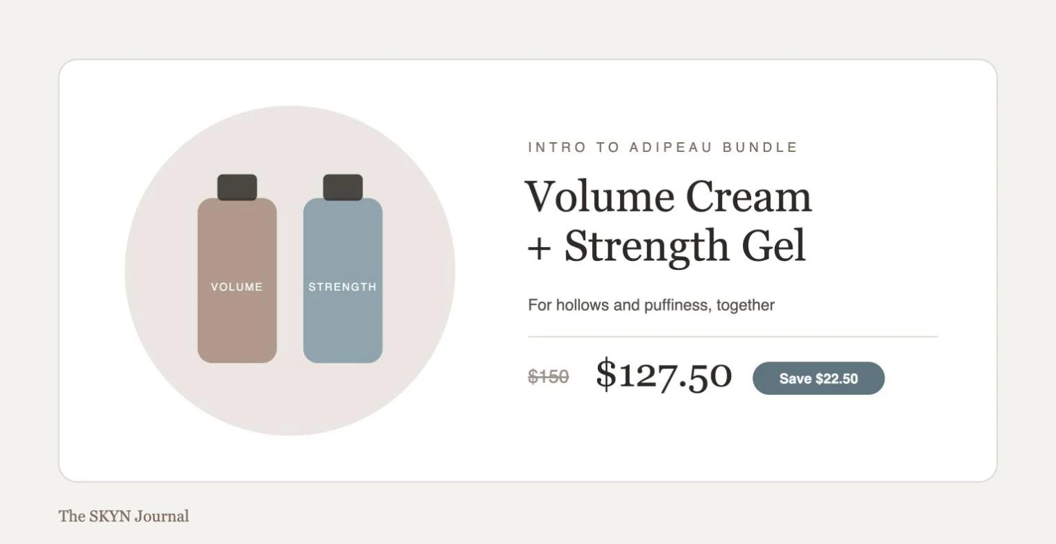 Intro to Adipeau Bundle with Volume Cream and Strength Gel for $127.50, a $22.50 savings