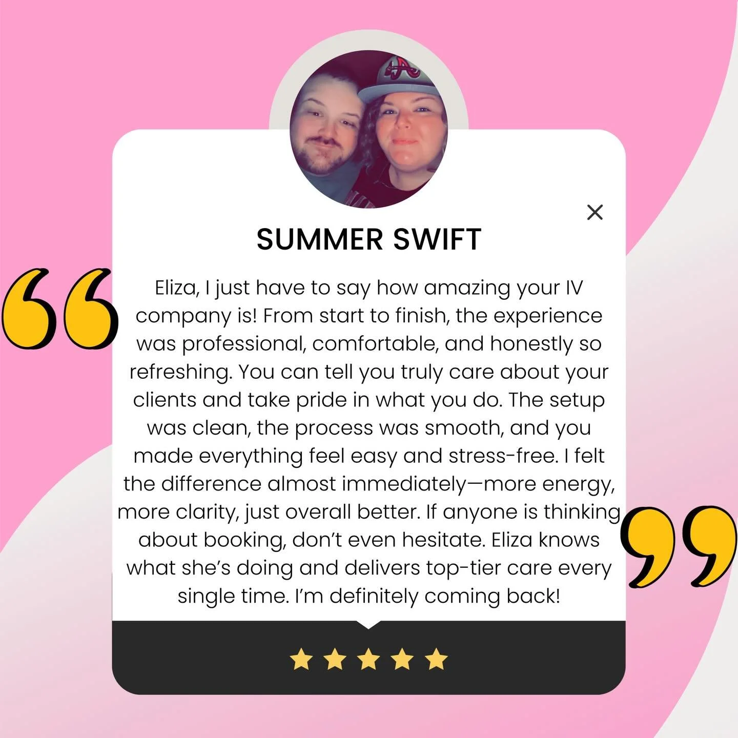 🌟Client Google Review Spotlight🌟

Reading words like these reminds me why I&rsquo;m passionate about what I do. ☺️

When care is personal and treatments are done with precision, the difference is felt-body and soul. ✨

Book your IV Infusion with me