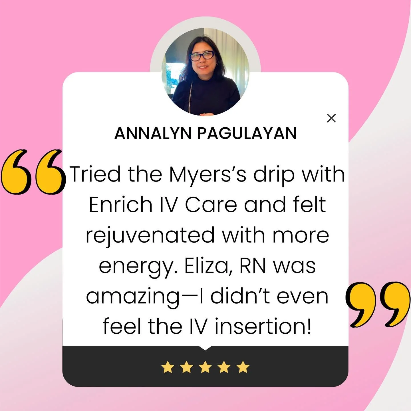 🌟Client Google Review Spotlight🌟

Reading words like these reminds me why I&rsquo;m passionate about what I do. ☺️

When care is personal and treatments are done with precision, the difference is felt-body and soul. ✨

Book your IV Infusion with me