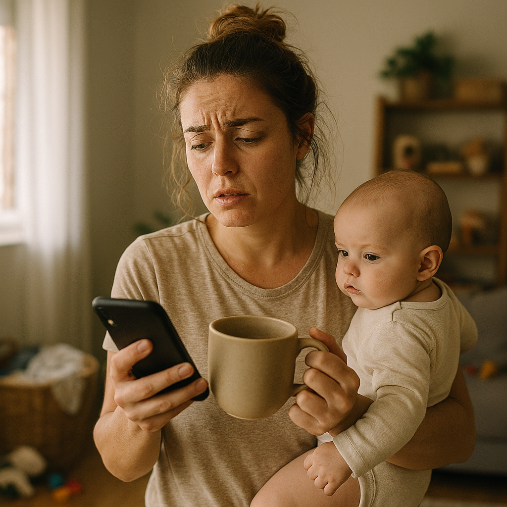 stressed, overwhelmed and exhaused new mum going through postpartum needing support