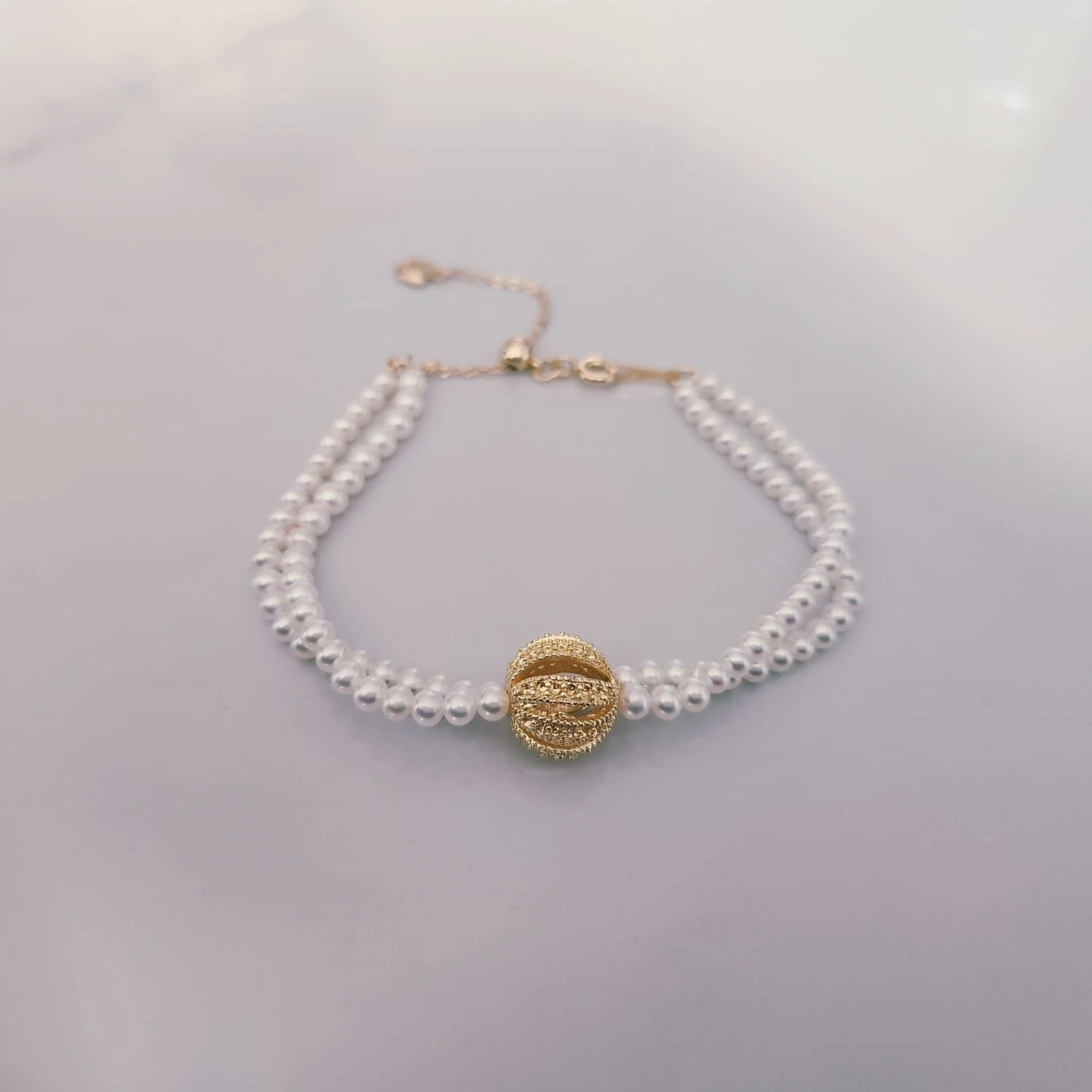 Chloe 3.5-4mm Double-Strand Pearl Bracelet (Adjustable)