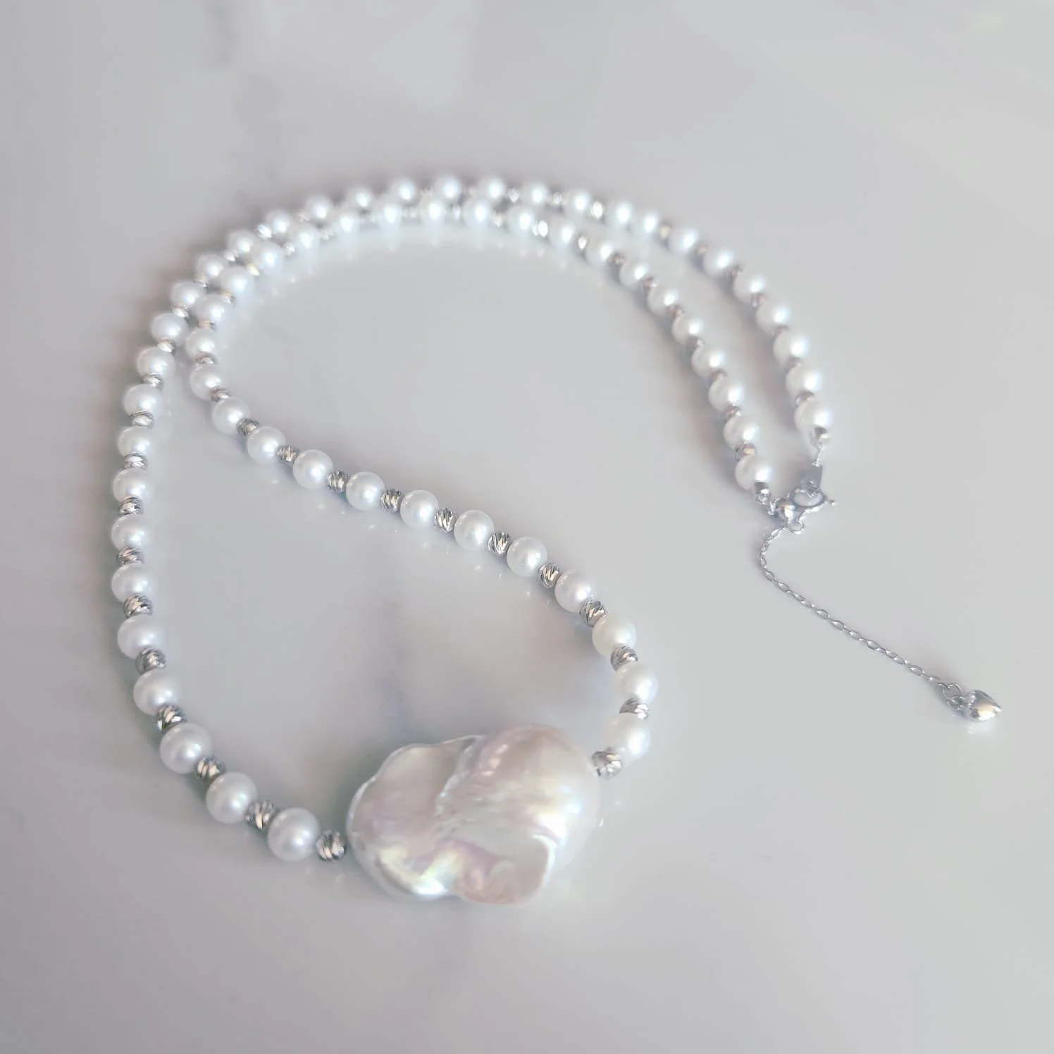 J's - 4-5mm Pearl, Baroque, 925 Silver Bead Necklace