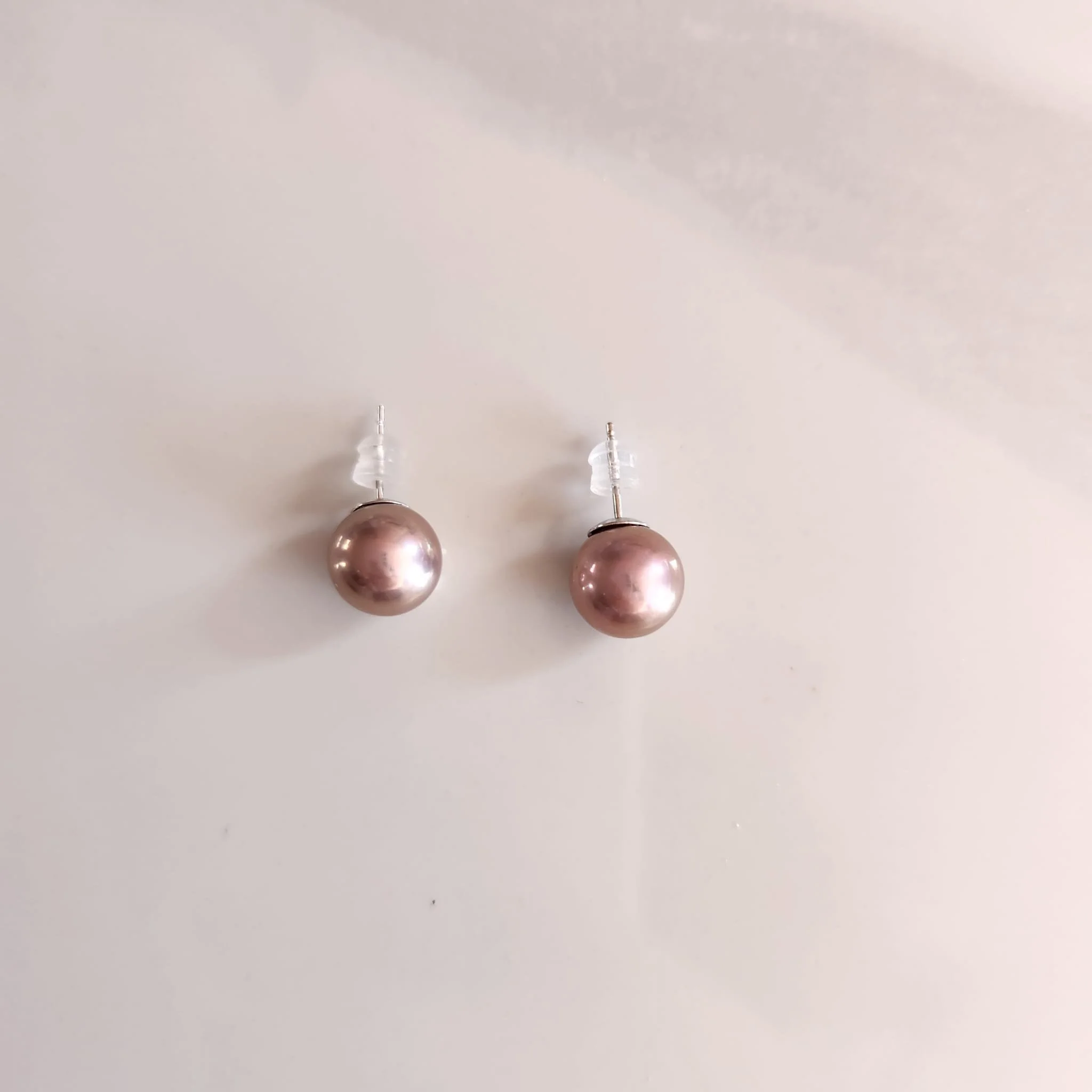 Purple Pearl Earring Studs 9-10mm