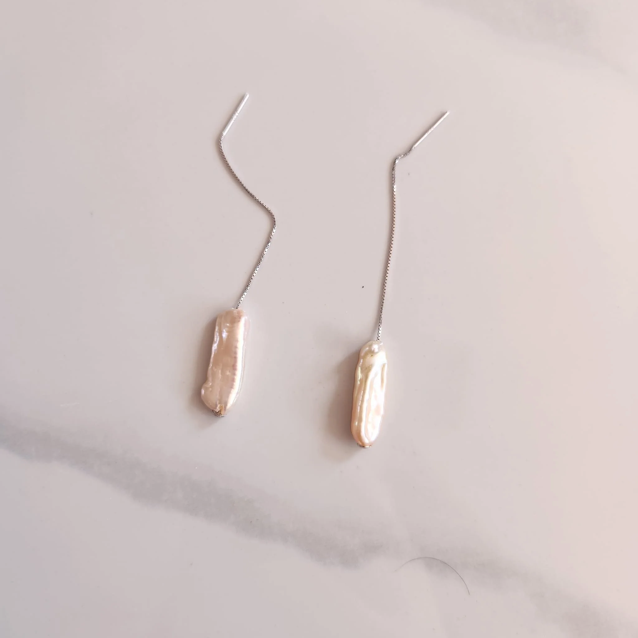 Baroque Pearl Earring Chain 925 Silver