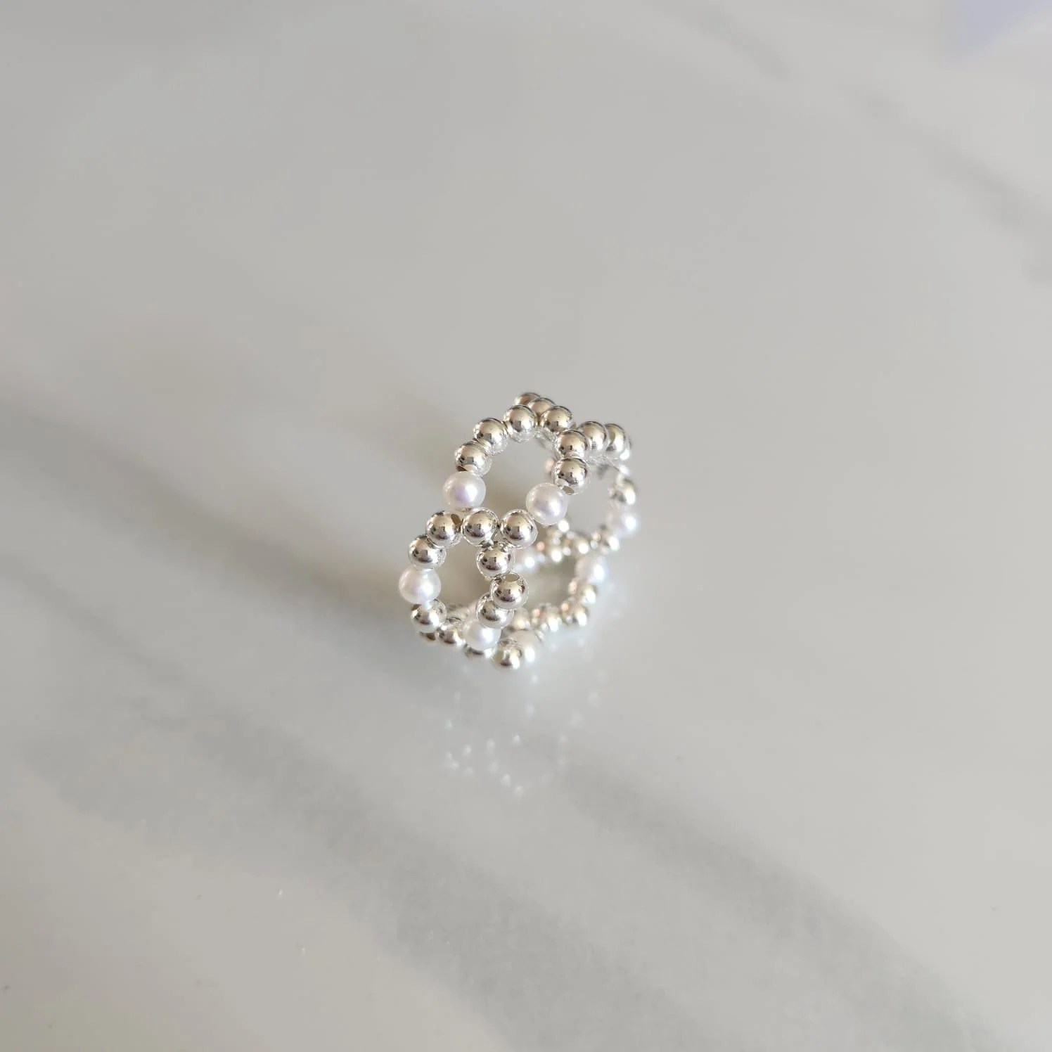 3.5-4mm Freshwater Pearl & Silver Bead Ring