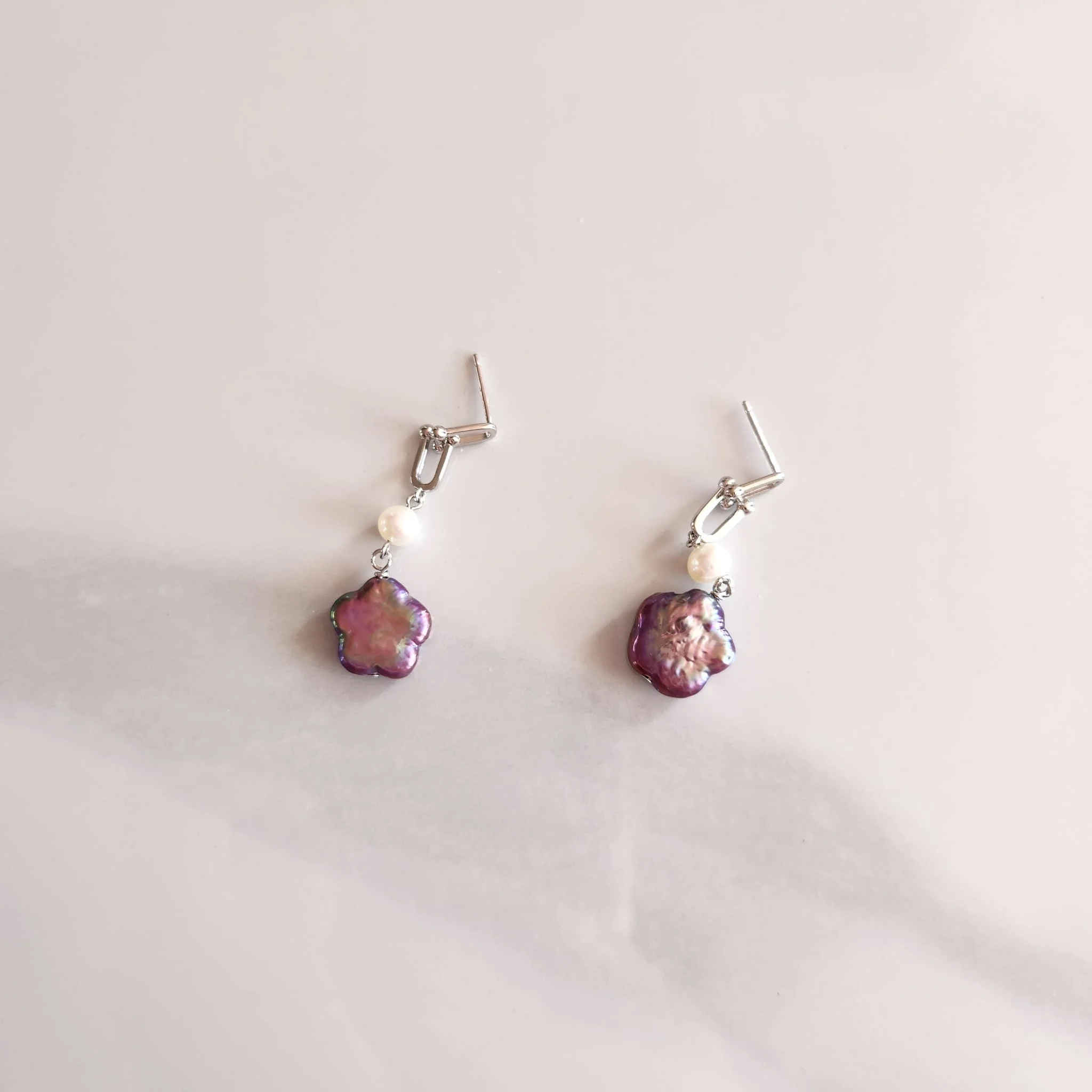 Purple Star Pearl Earring 925 Silver