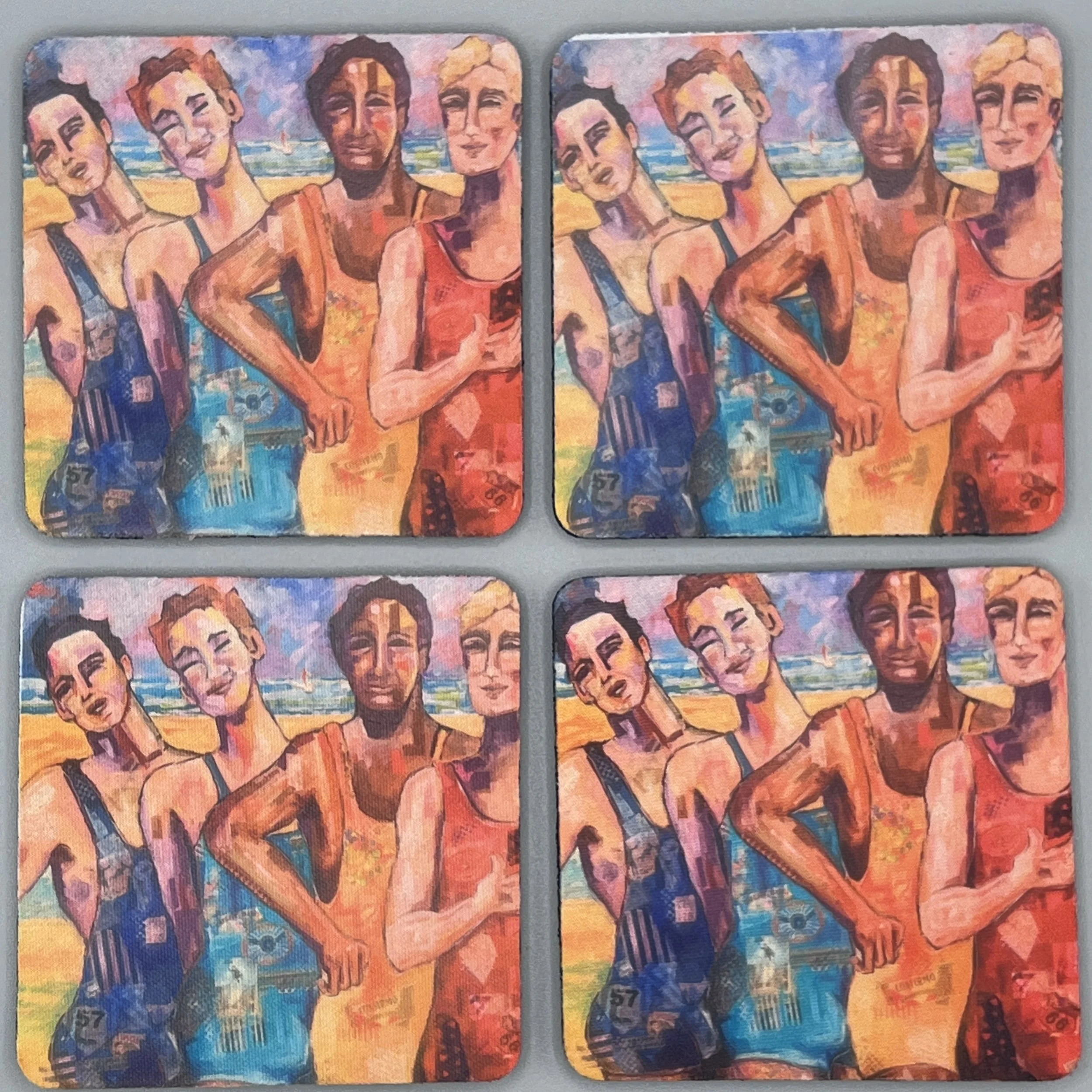 Four Boys at Swim Coasters (Set of 4)