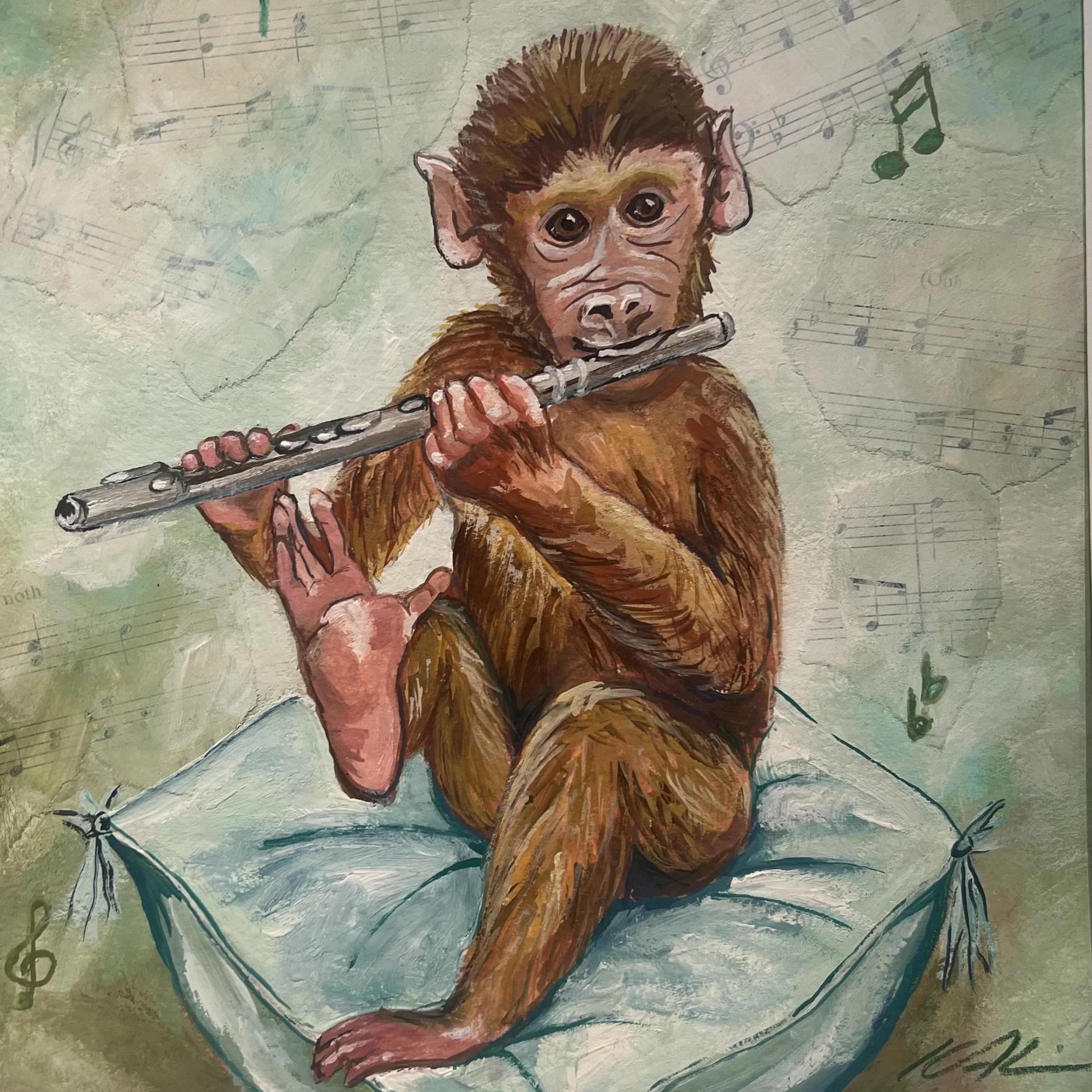Musical Monkey - Original Gouache Painting