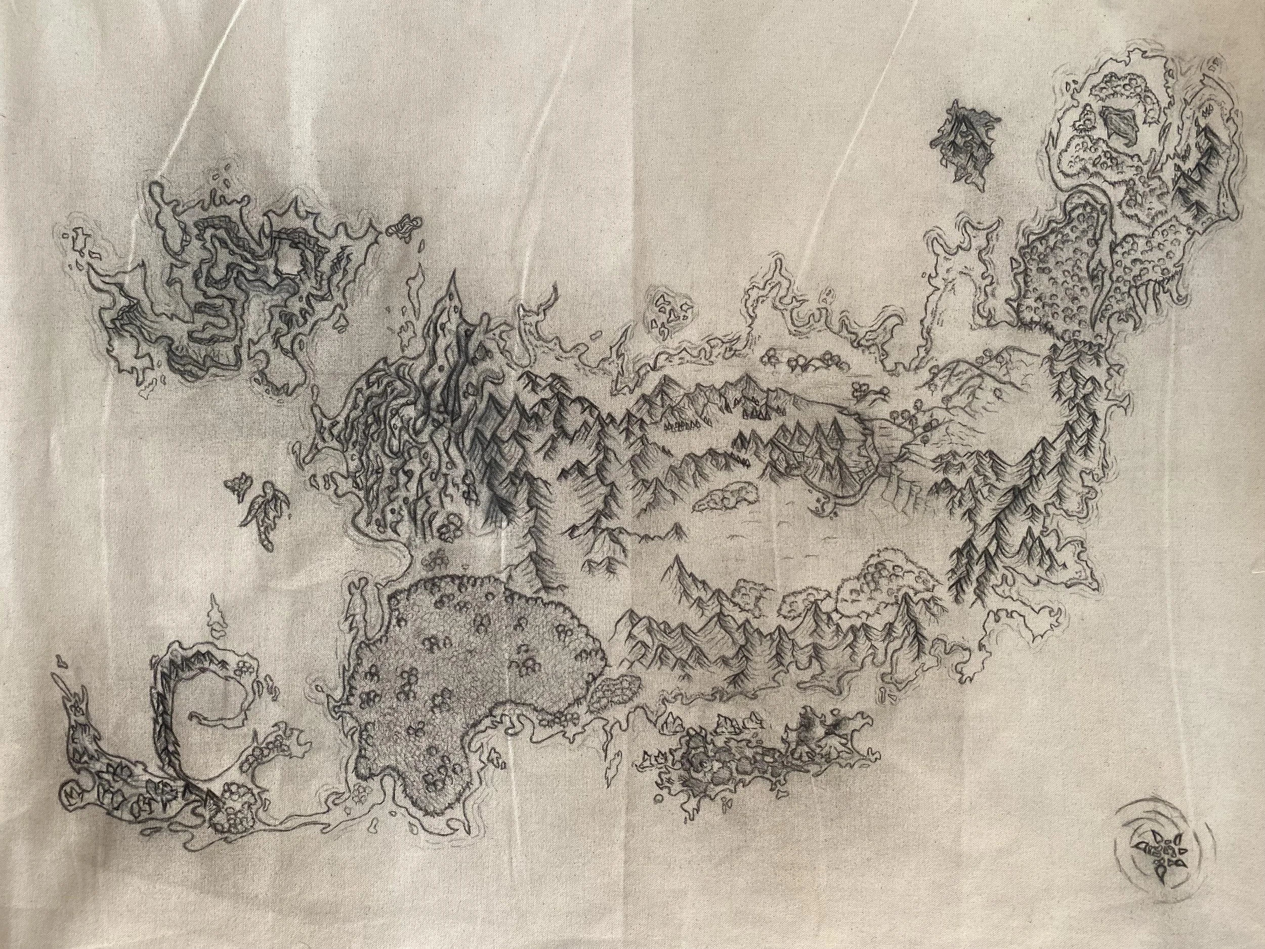 Photograph of the Original world map. Graphite on canvas