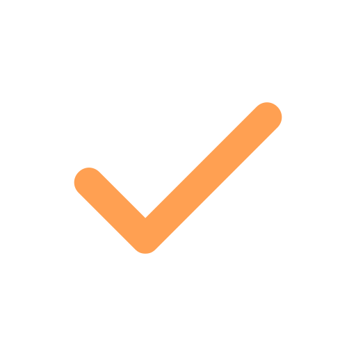 A checkmark icon with a black background and an orange checkmark.