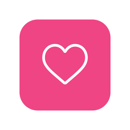 Pink app icon with a white outline of a heart in the center.