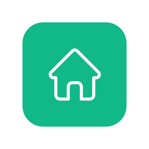 Icon of a house on a green square background with rounded corners.