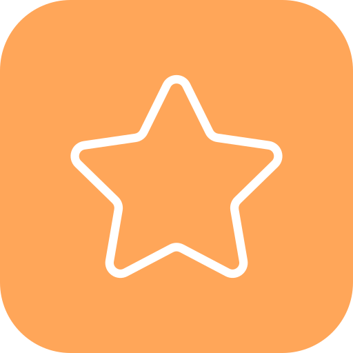 Outline of a star inside a rounded square with an orange background.