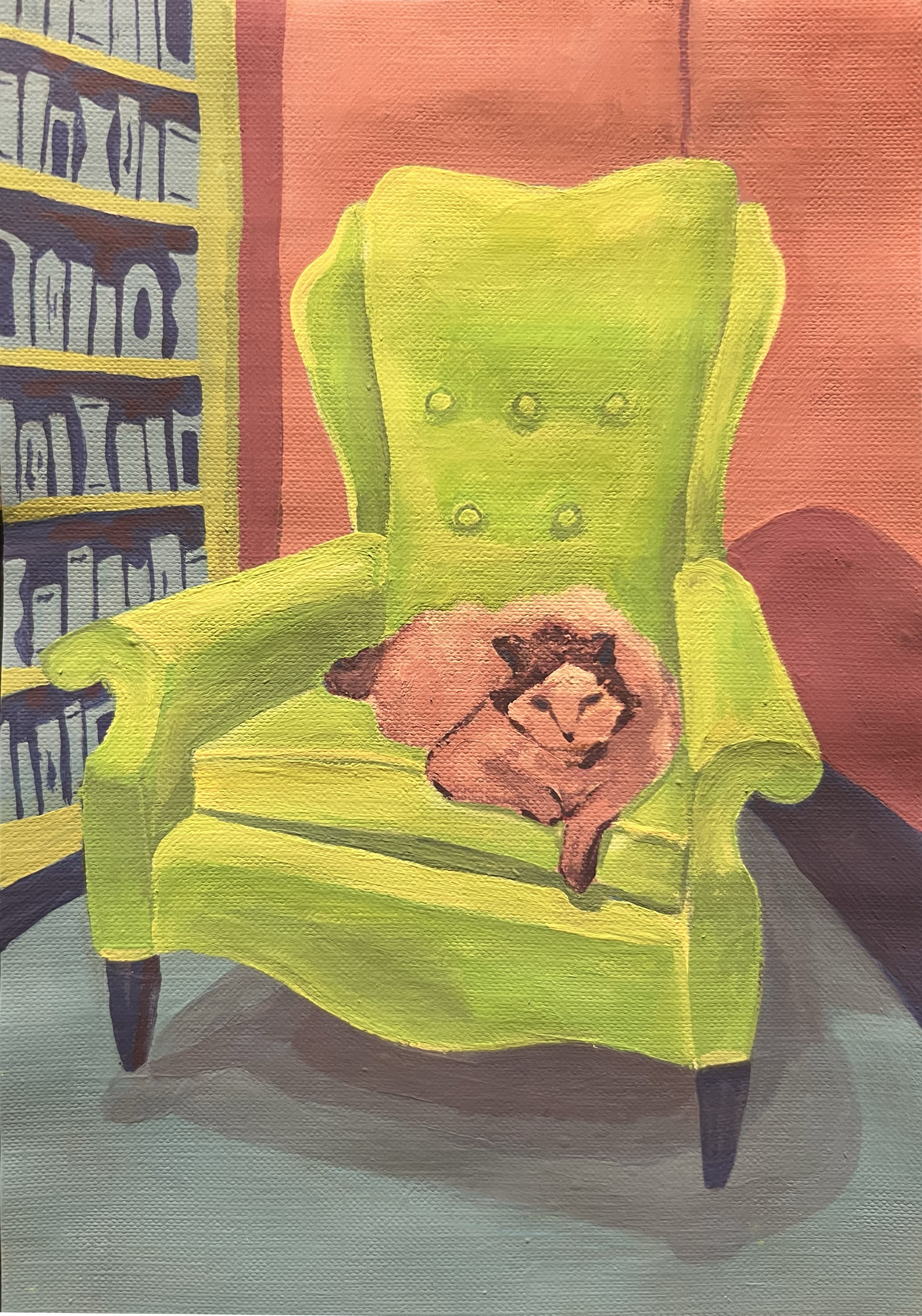 Cat in Chair, 2022. Acrylic on Paper 6" x 9"
