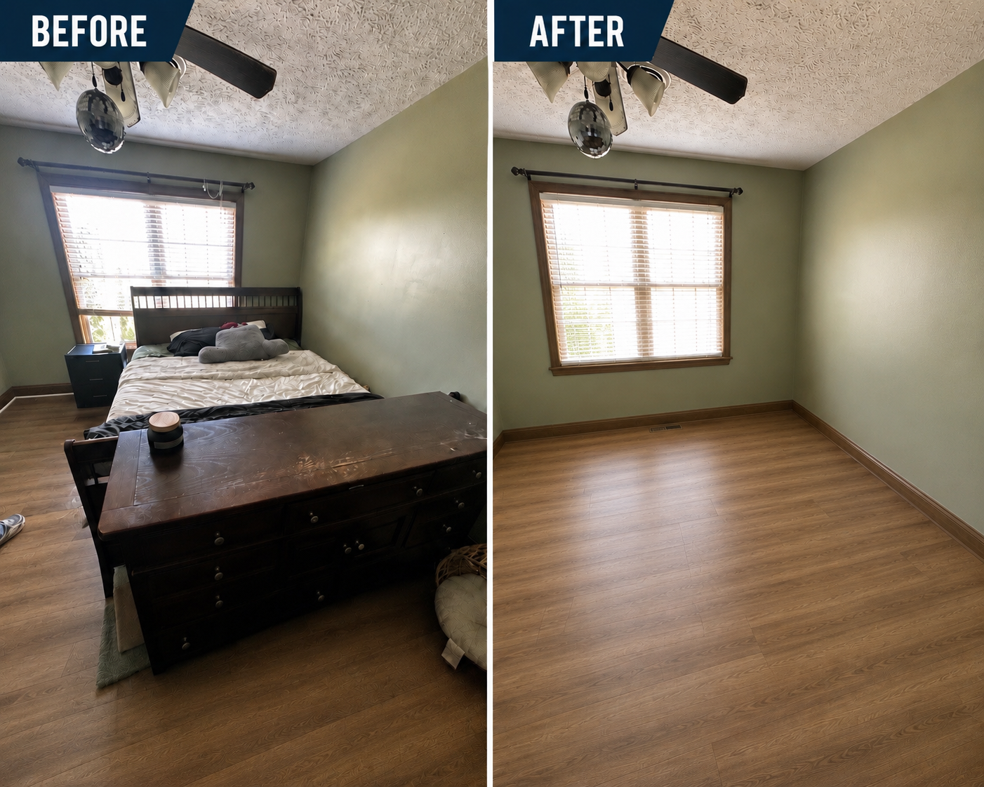 Before and after bedroom furniture removal in Staunton, VA by Junk Bros.