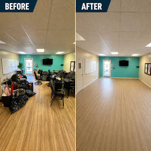 Before and after office cleanout in Staunton, VA with Junk Bros commercial junk removal services.