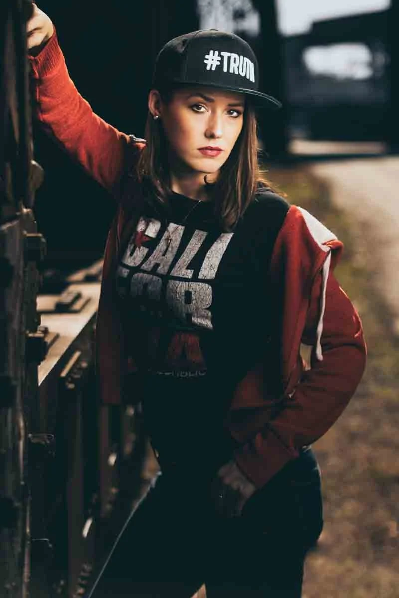 female posing for portrait in downtown