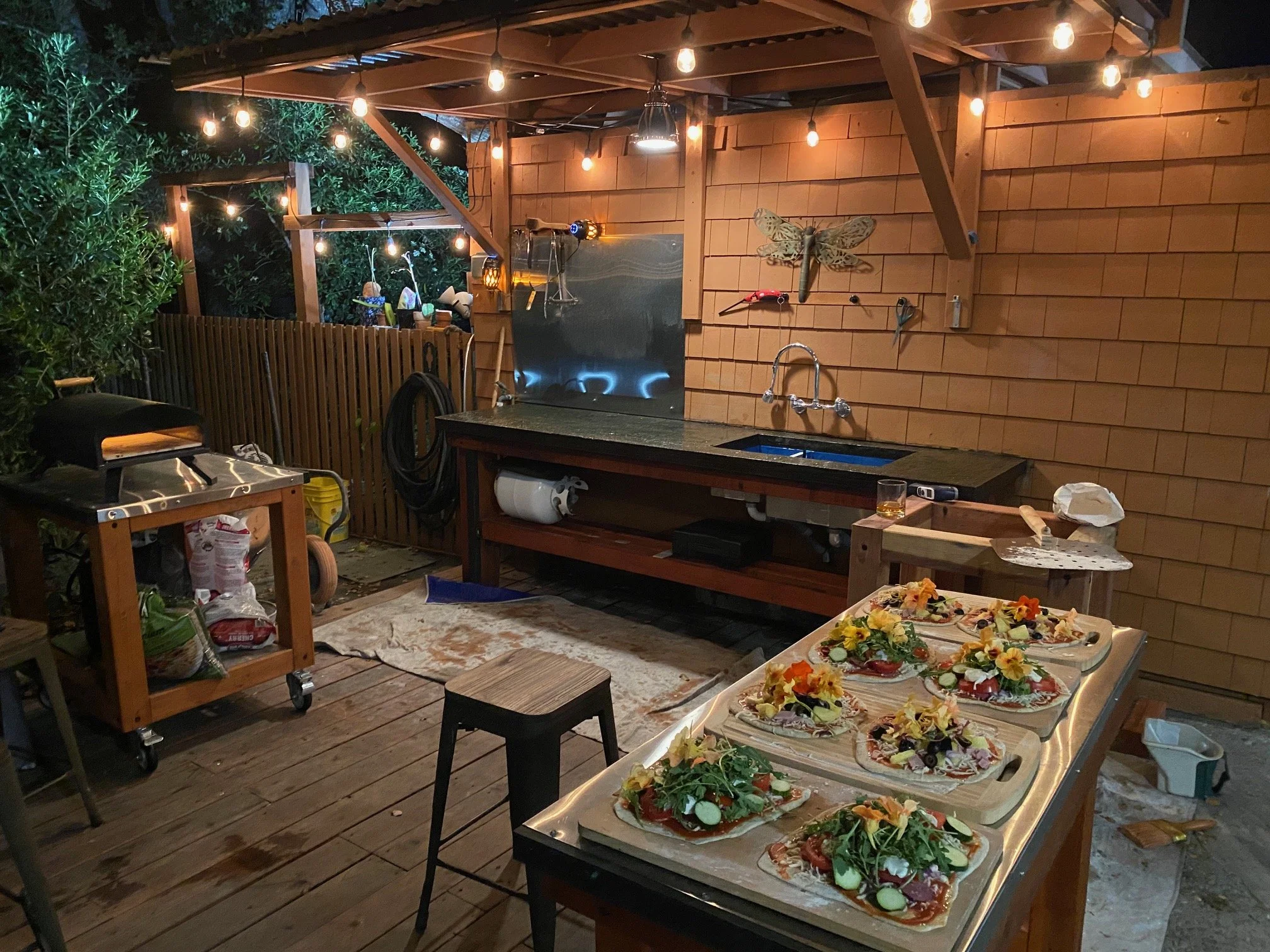 Portable stainless steel covered, reclaimed Redwood outdoor countertops