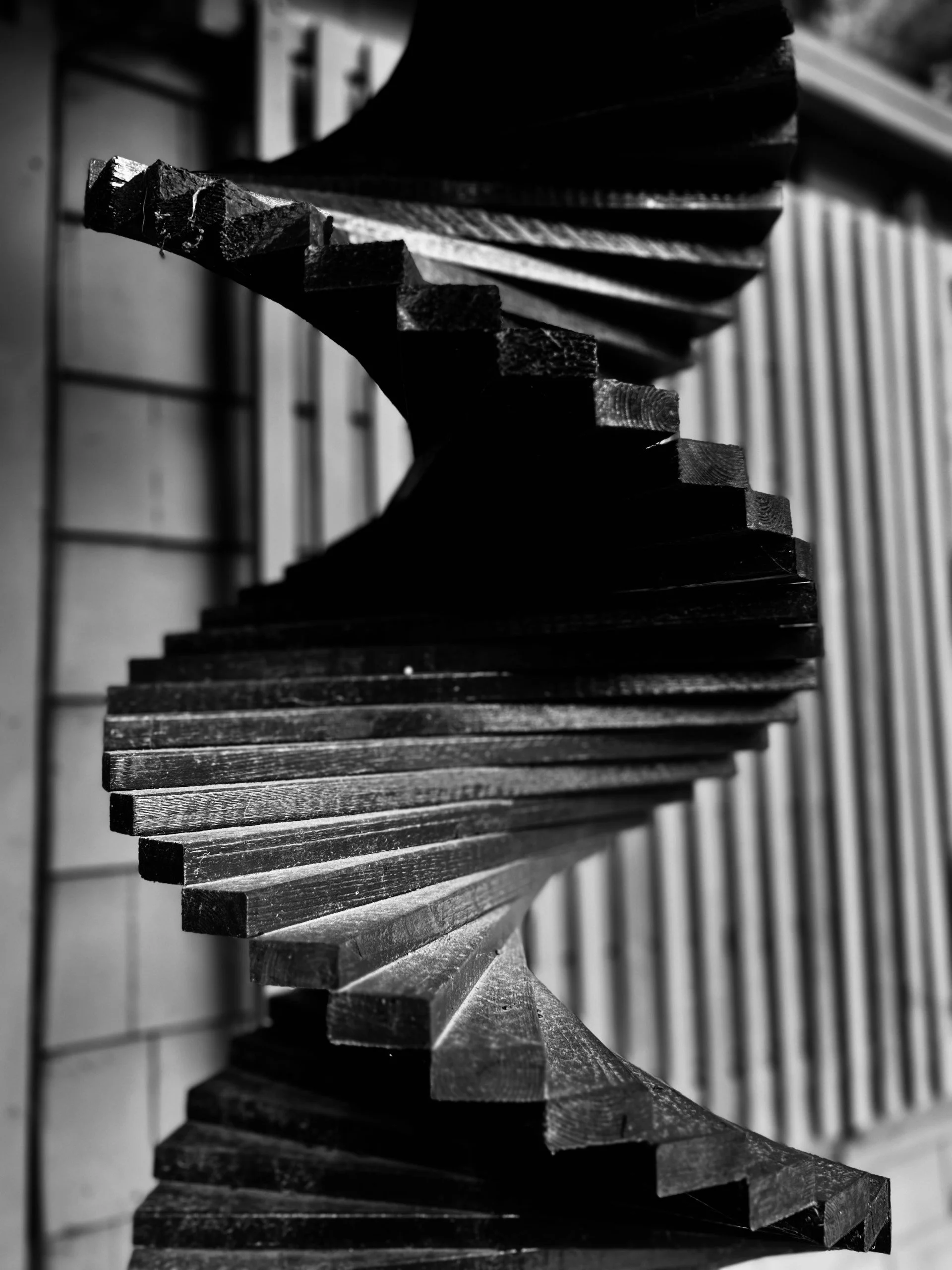 Wood scraps used to create wind sculpture