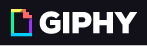 Giphy logo in white text with a blue square outline