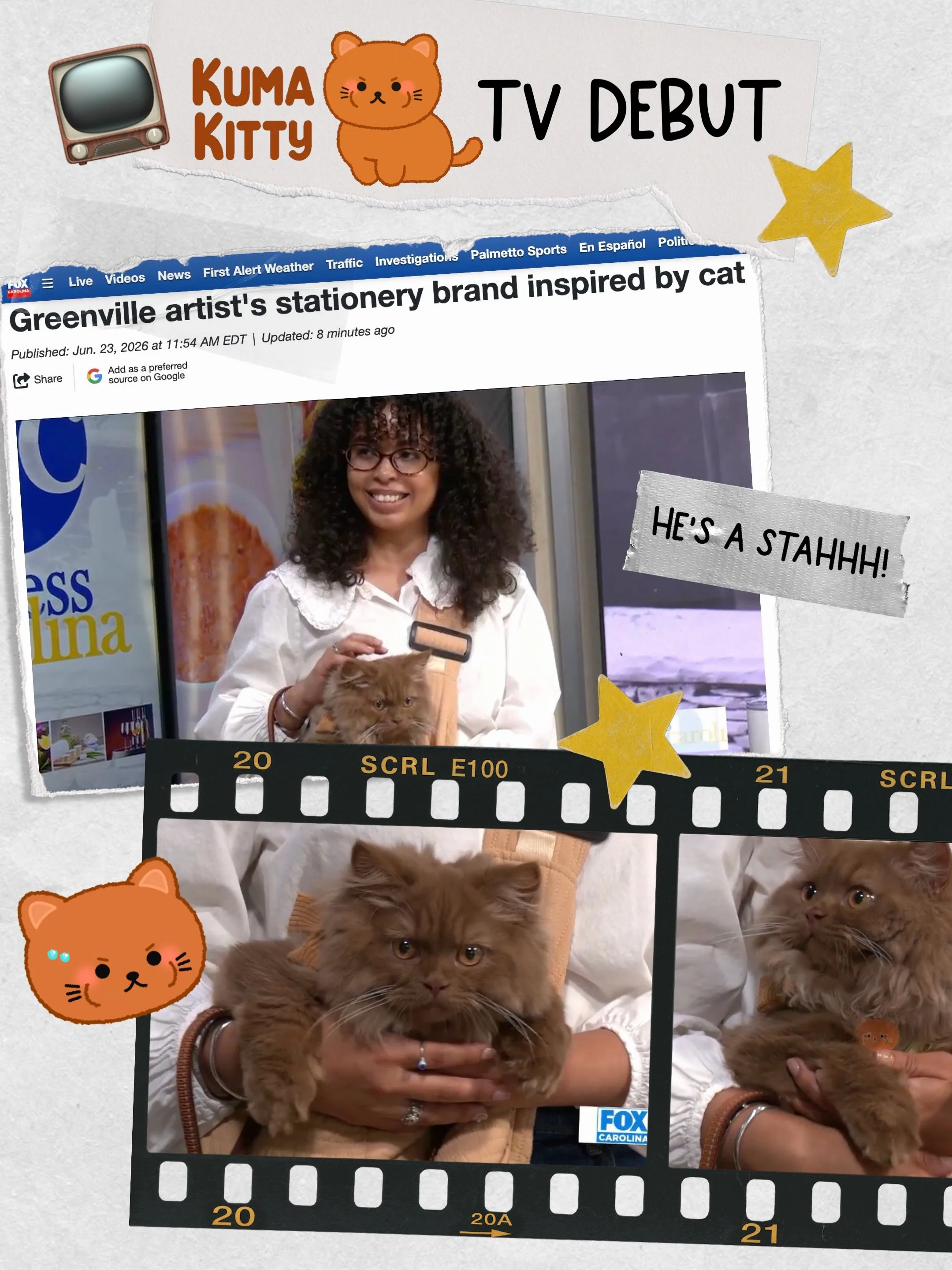 kuma made his BIG local morning news debut @accesscarolina_gvl ⭐️📺 where we shared all our cute stationery and charm with @margaret_burnquist_tv 

a big thank you to @libramos and @_rachelrock_ for getting us there! 🐻🫶🏽

#adventurecat #cutecatcre