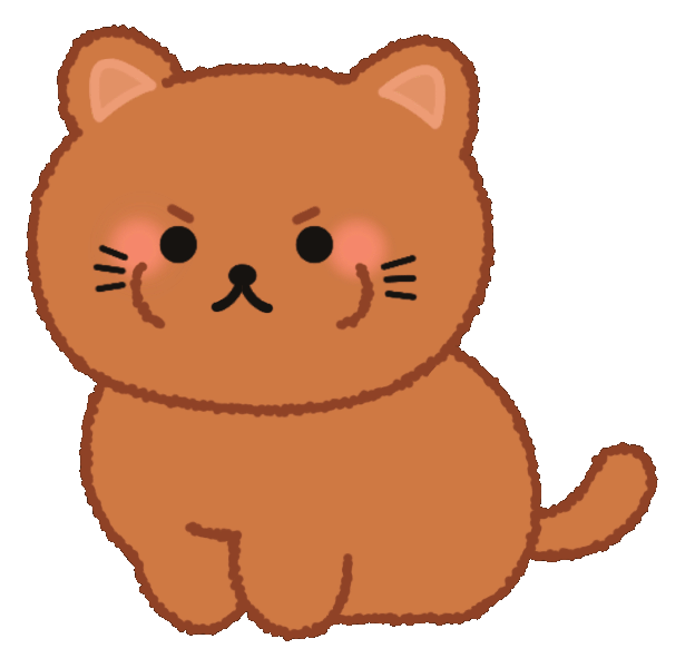 Cute cartoon brown kitten with blushing cheeks, sitting and looking forward