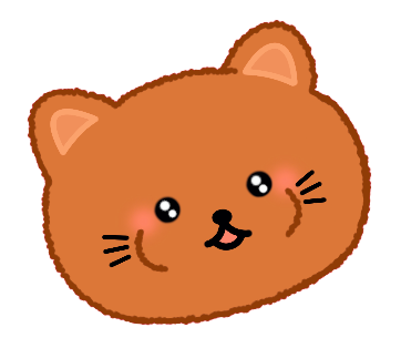Cartoon drawing of a cute brown kitty's face with big eyes, small nose, smiling mouth, and blushing cheeks.
