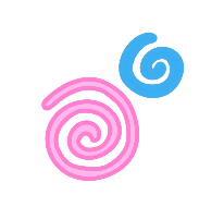 Two colorful swirled icons, one pink and one blue