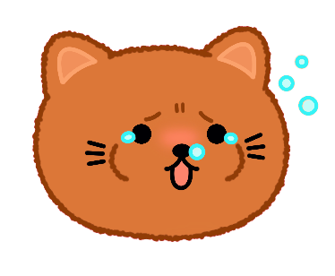 Cartoon illustration of a sad, crying kitty face with tears and a distressed expression.
