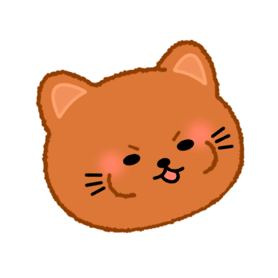 Cute cartoon cat face with closed eyes, a small tongue sticking out, and blush on cheeks.