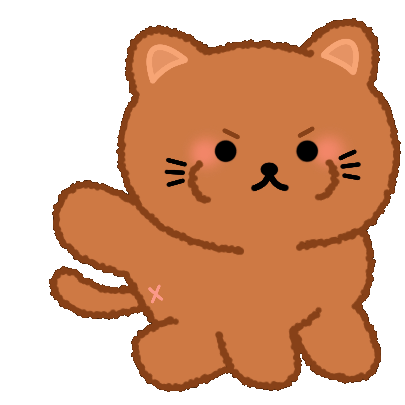 Cute cartoon kitty licking his pink X butt, looking with a stern expression.