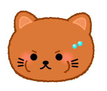 Cute cartoon kitty face with one eye winking, shoulder-length fur, and a small tear on the forehead.