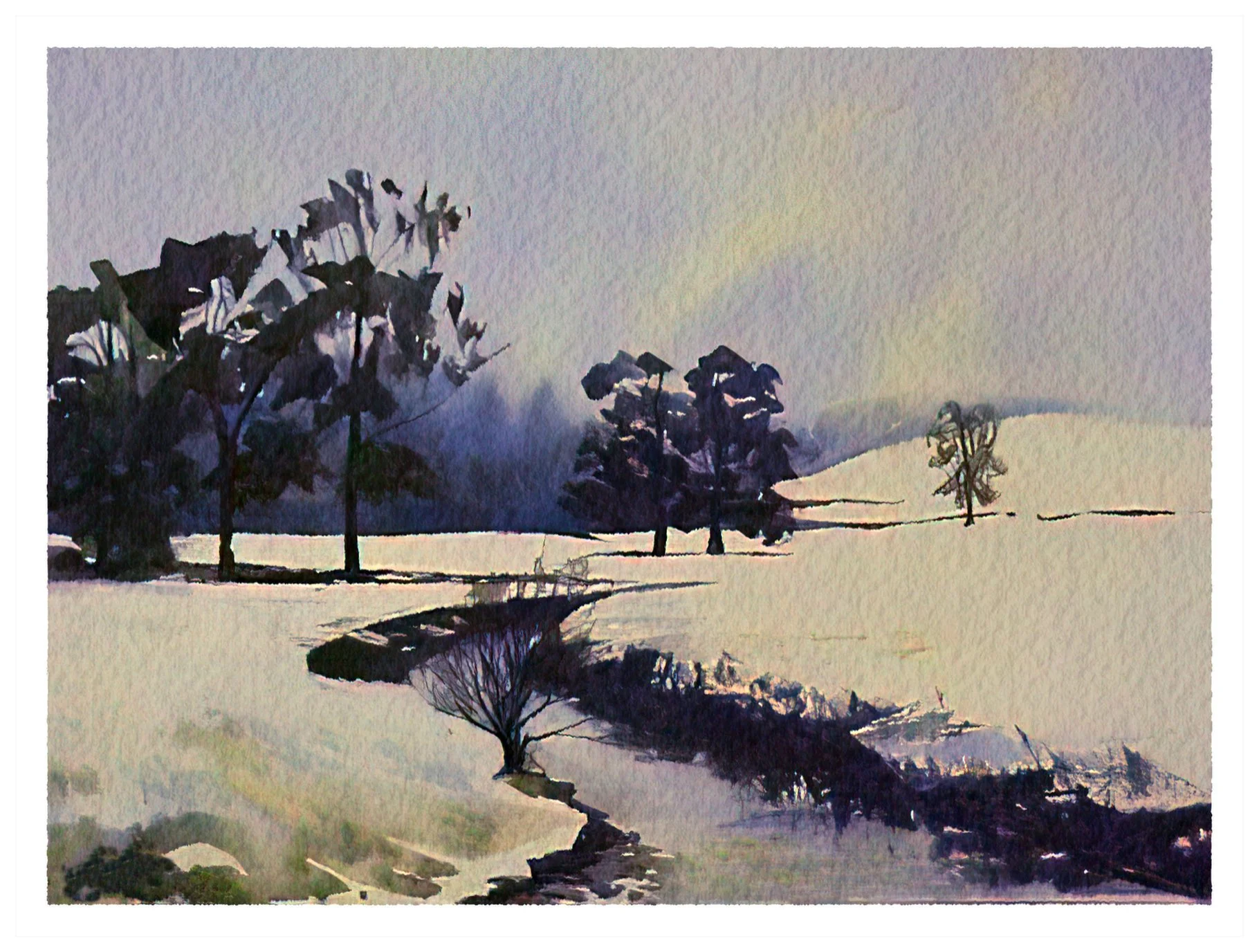 Winter Stream: waterclour