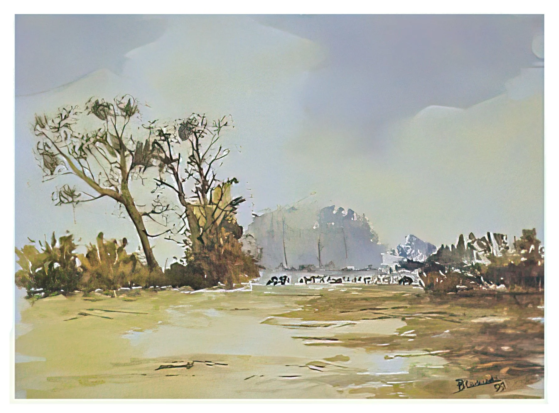 Grazing cows: waterclour