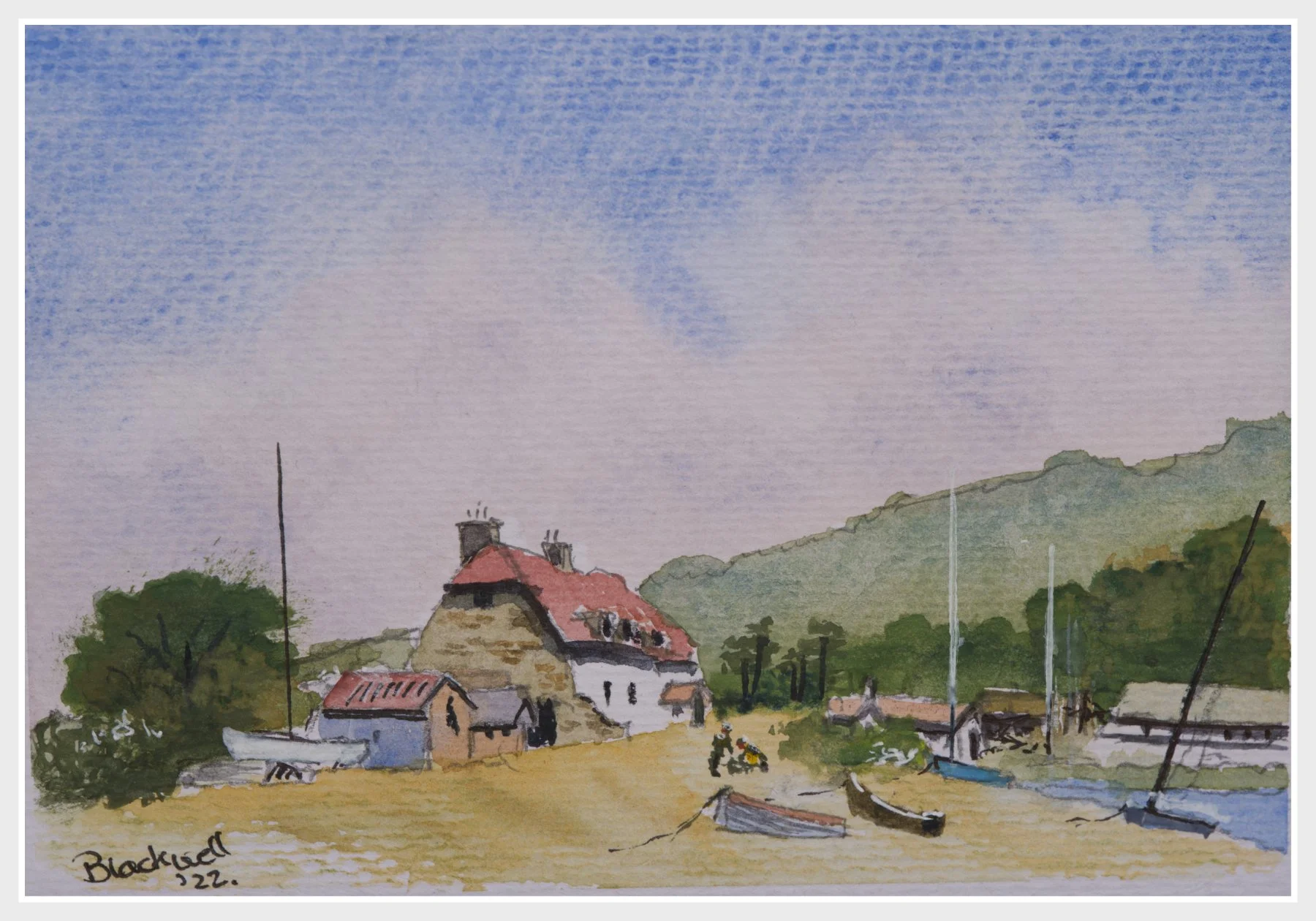 White House and Boats: waterclour