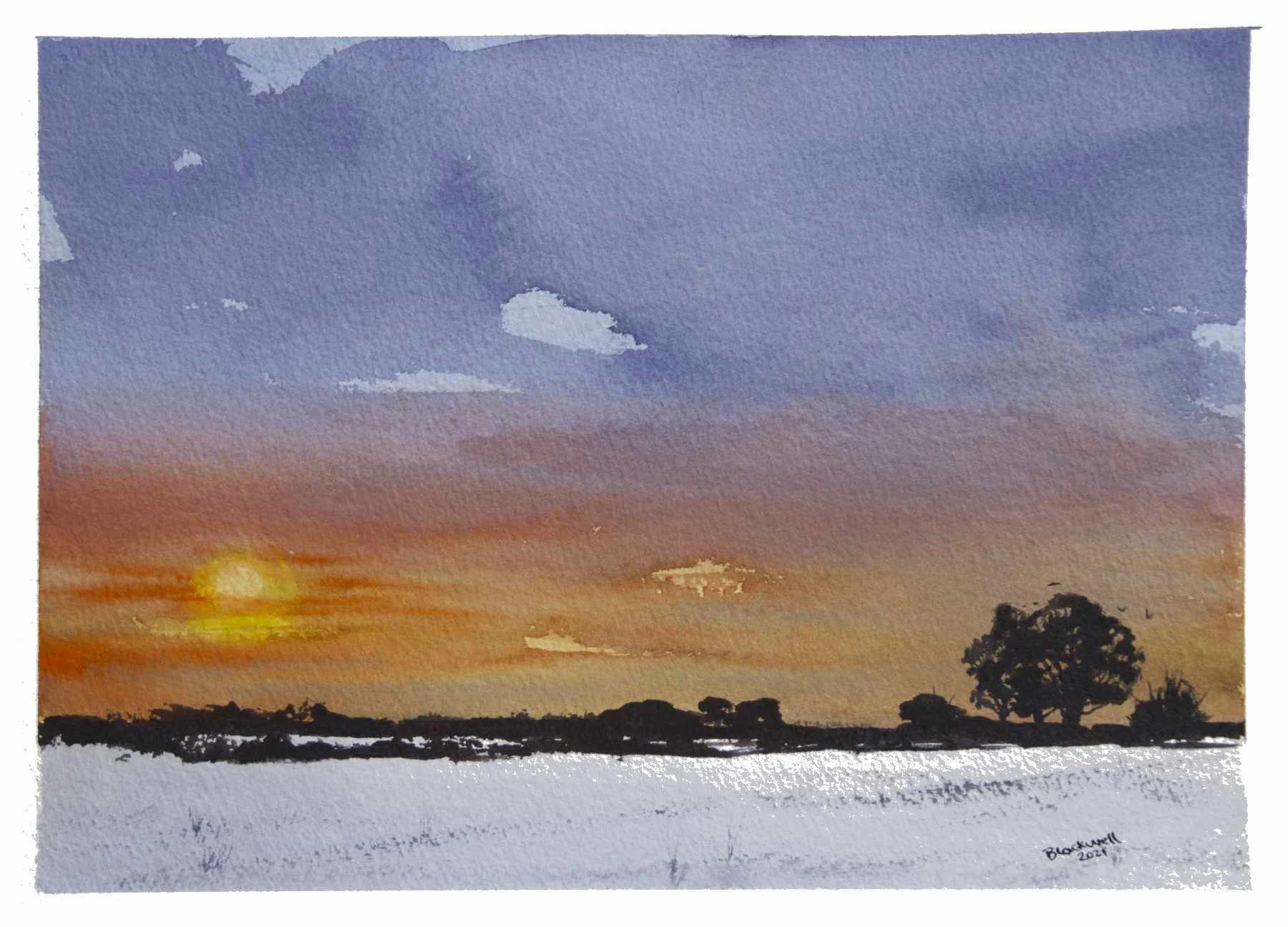 Winter Sunset: waterclour