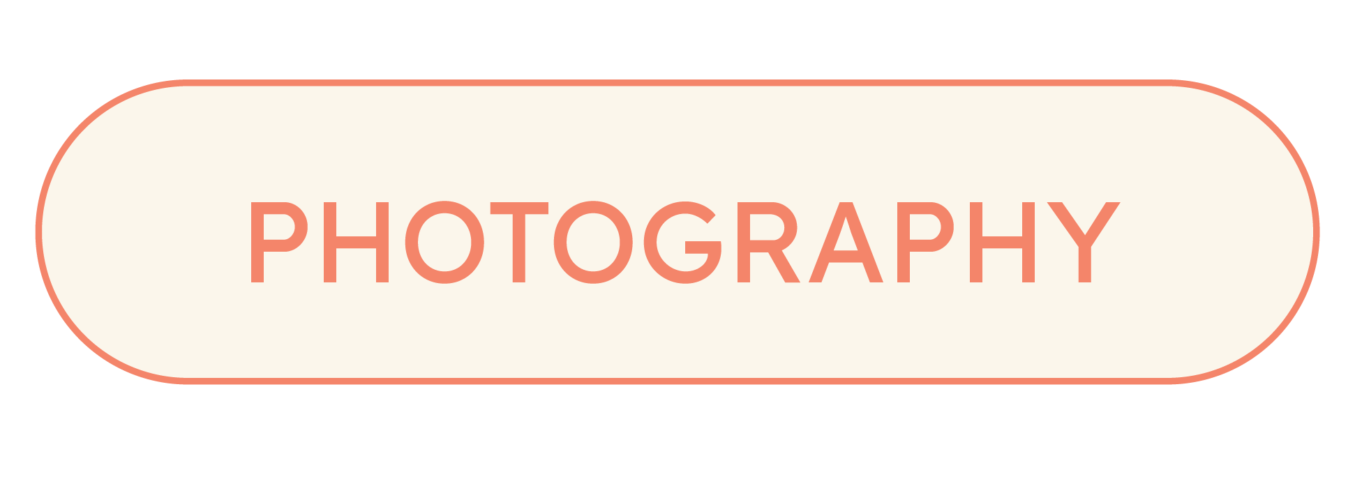 Button with rounded edges, beige background, pink border, and the word 'PHOTOGRAPHY' in pink capital letters.