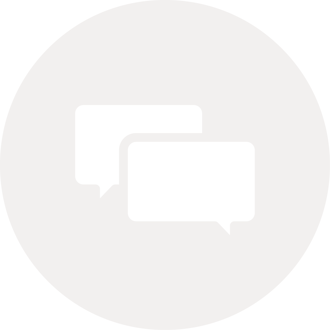 Icon of two overlapping speech bubbles in black on a white circular background.