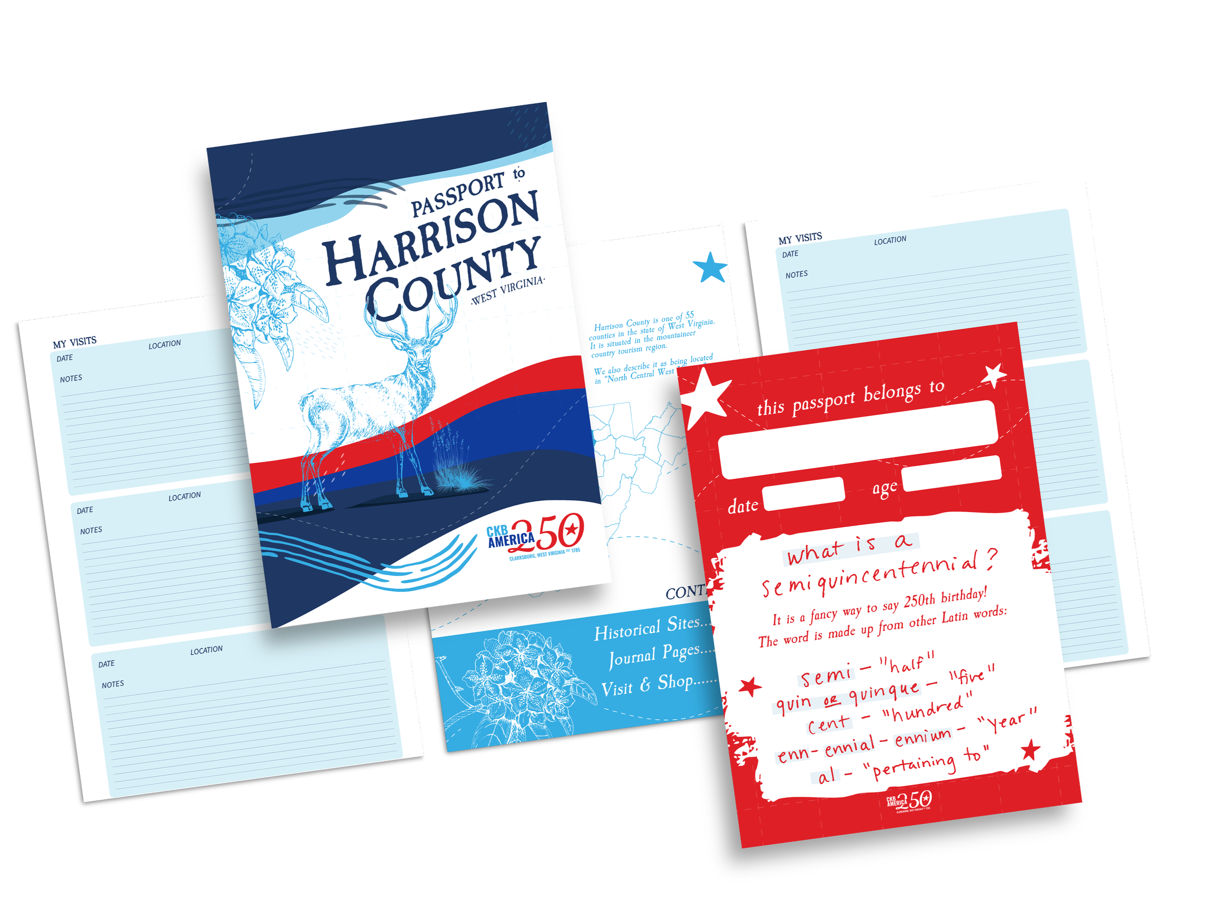 Harrison County Passport Clarksburg West Virginia America 250 Passport pages and journal pages and passport cover