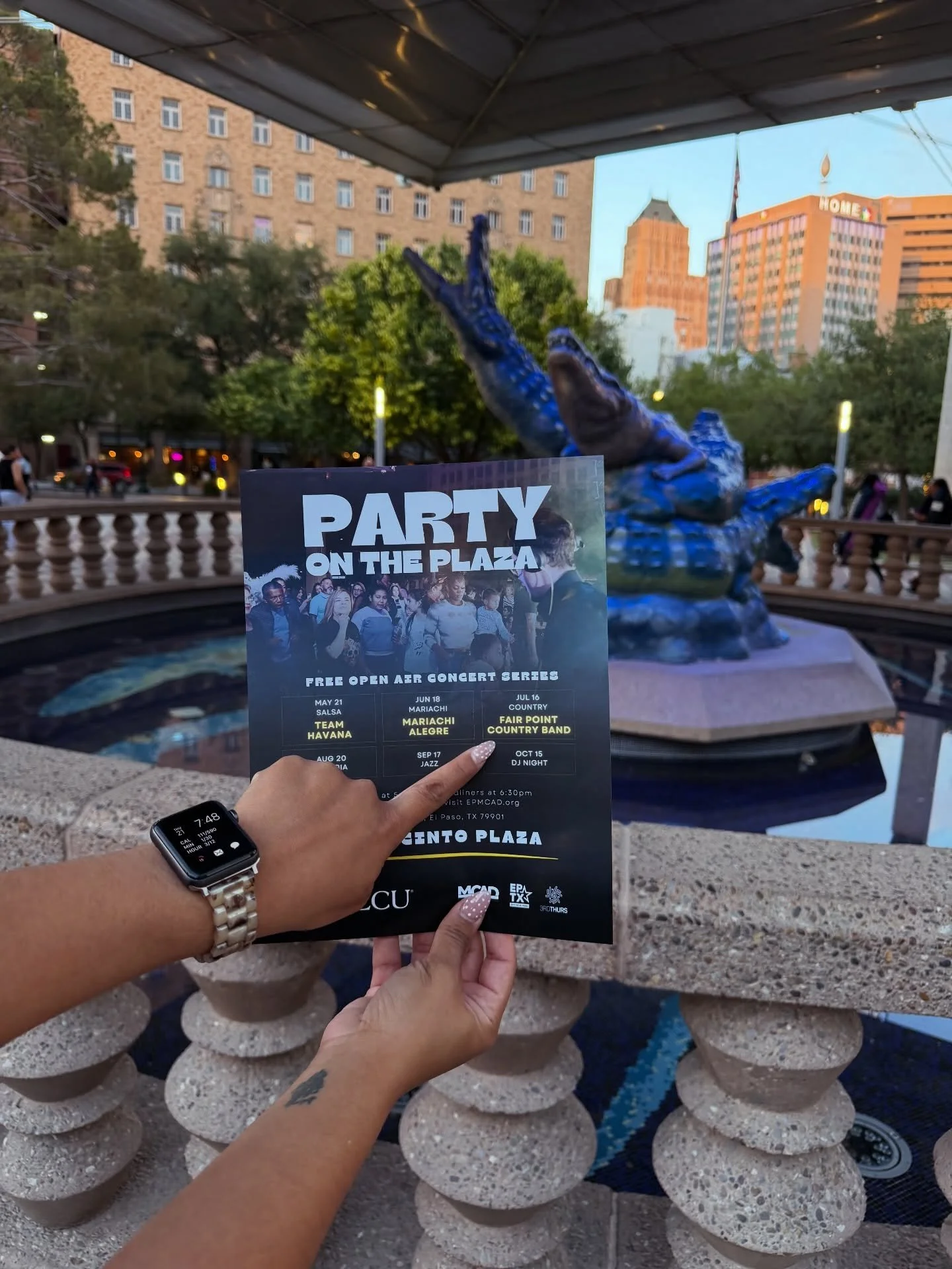 In 7 days, we dance! 💃🏽🕺🏼Party on the Plaza on Thursday, July 16. Meet us at San Jacinto Plaza for a free outdoor concert. The party starts at 5 pm and we go on at 6:30pm. We&rsquo;ll be bringing the full band for this one! 🎸See you soon! 🤠