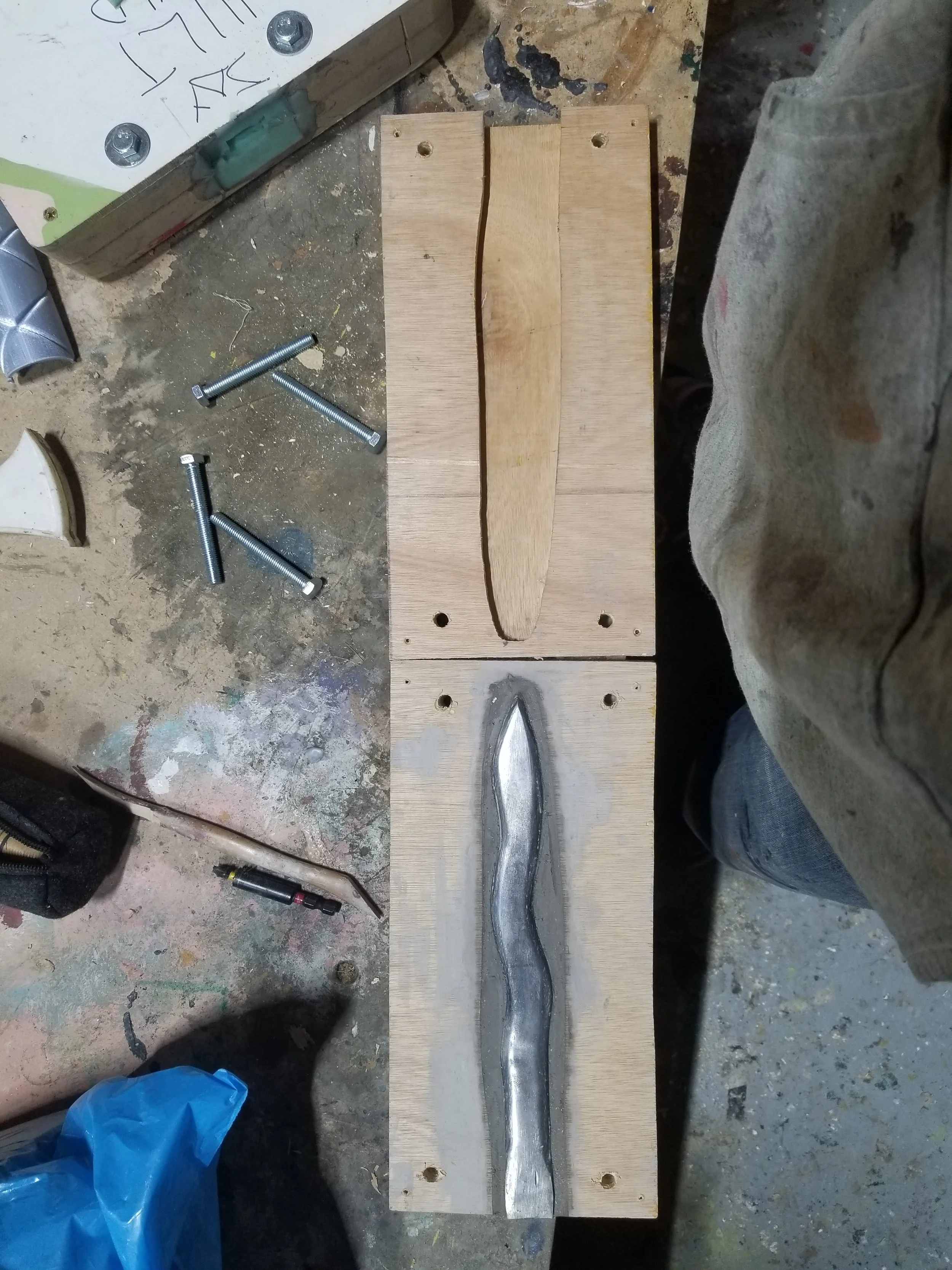 Two part mold of blade in progress
