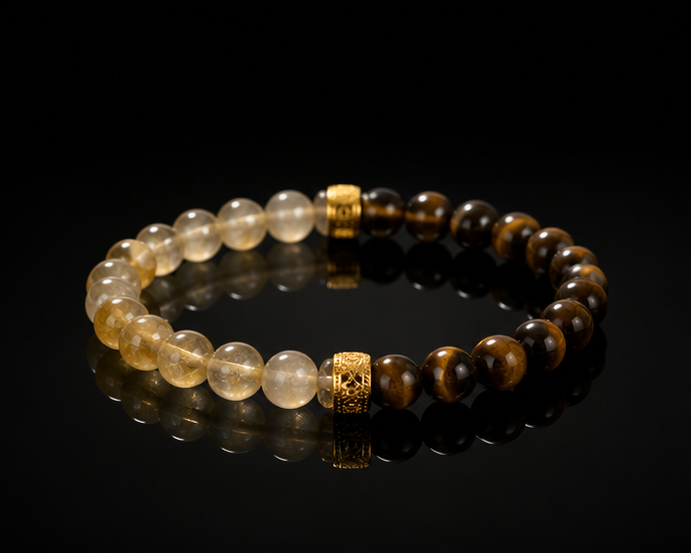 Tiger eye, Citrine, Gold platted Copper