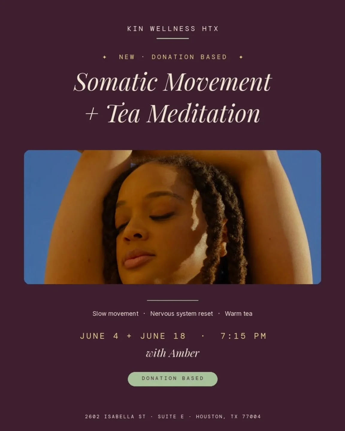 💫 A few more spots are open to try our newest class tonight at 7:15pm.

Join @tobeambernicole for a 60 min class that blends elements of yoga, intuitive dance, and a tea meditation for mindfulness, presence, and restoration.

Best for: nervous syste