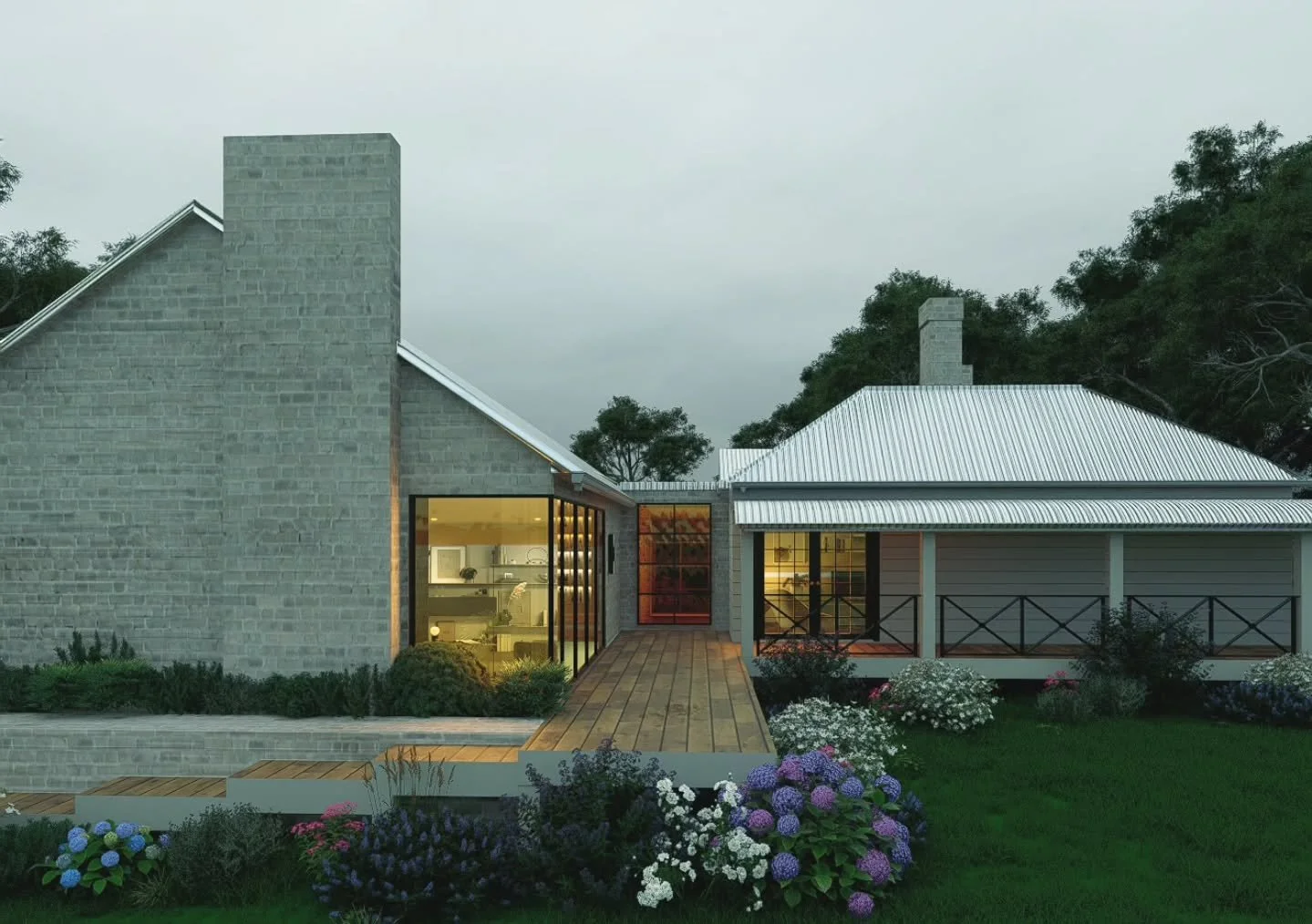 It could just be me, but I love a cloudy day in a render. 🌁 
This beautiful home is in build phase at the moment. 
This was one of a few options presented for their facade - they wanted to see how each material appeared under various lighting condit