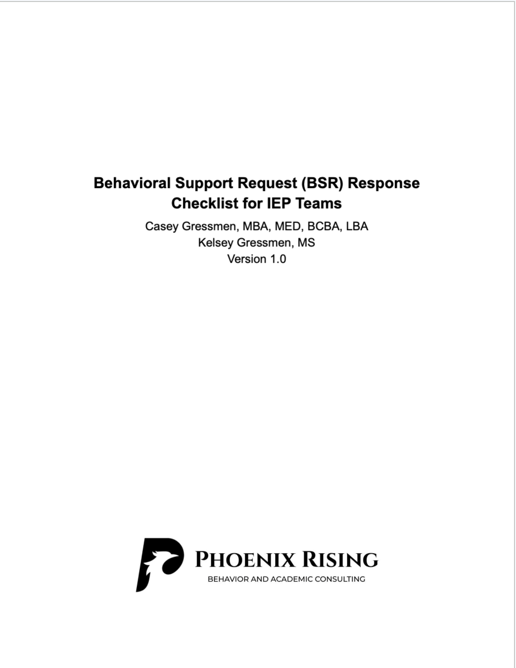 Behavior Support Request (BSR) Response Checklist